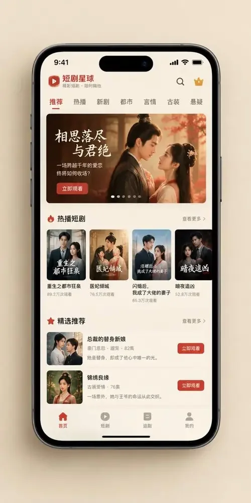 黄豆短剧 APP 首页推荐 黄豆短剧 APP 首页推荐界面预览