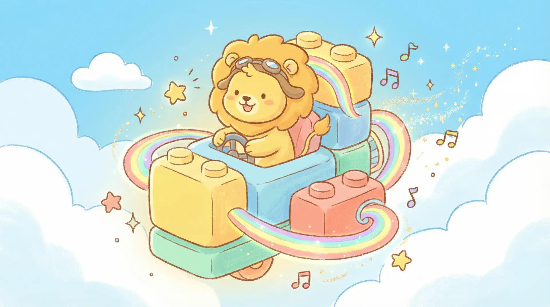 亲子时光机 - 3d里番 欢迎页，小狮子驾驶时光机穿越云朵